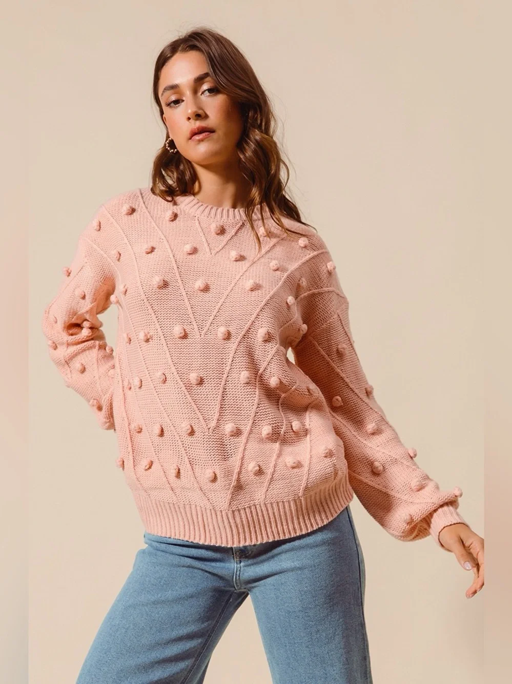 SO ME Pom Pom Textured Knit Sweater Top - Picture 3 of 11